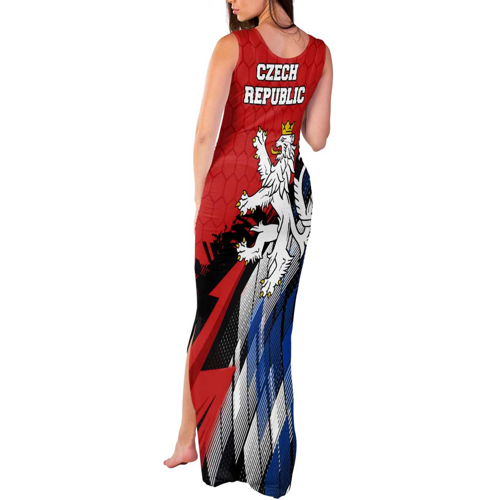 Czech Republic Tank Maxi Dress with Red Black Blue Brushstroke Design and National Lion - Wonder Print Shop