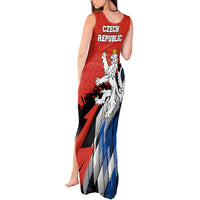 Czech Republic Tank Maxi Dress with Red Black Blue Brushstroke Design and National Lion - Wonder Print Shop