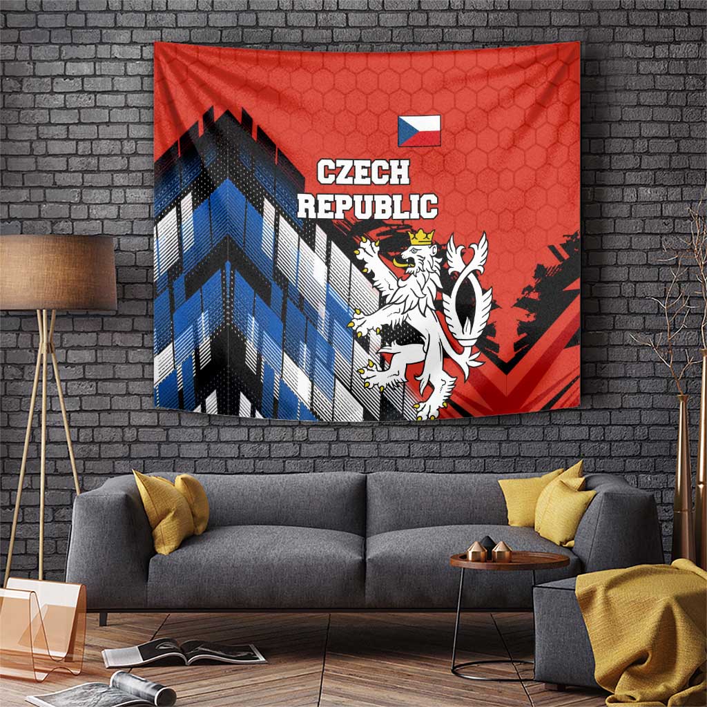Czech Republic Tapestry with Red Black Blue Brushstroke Design and National Lion - Wonder Print Shop