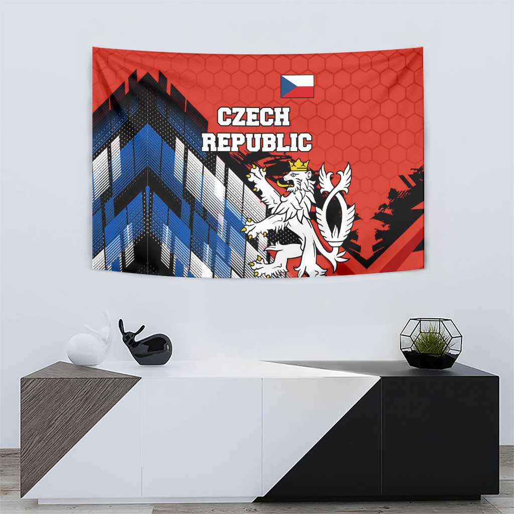 Czech Republic Tapestry with Red Black Blue Brushstroke Design and National Lion - Wonder Print Shop