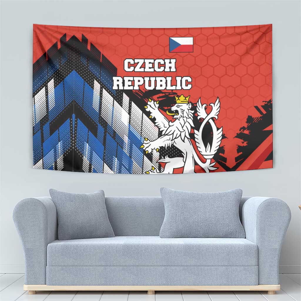 Czech Republic Tapestry with Red Black Blue Brushstroke Design and National Lion - Wonder Print Shop