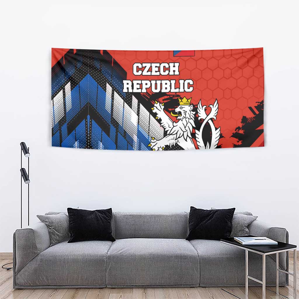 Czech Republic Tapestry with Red Black Blue Brushstroke Design and National Lion - Wonder Print Shop