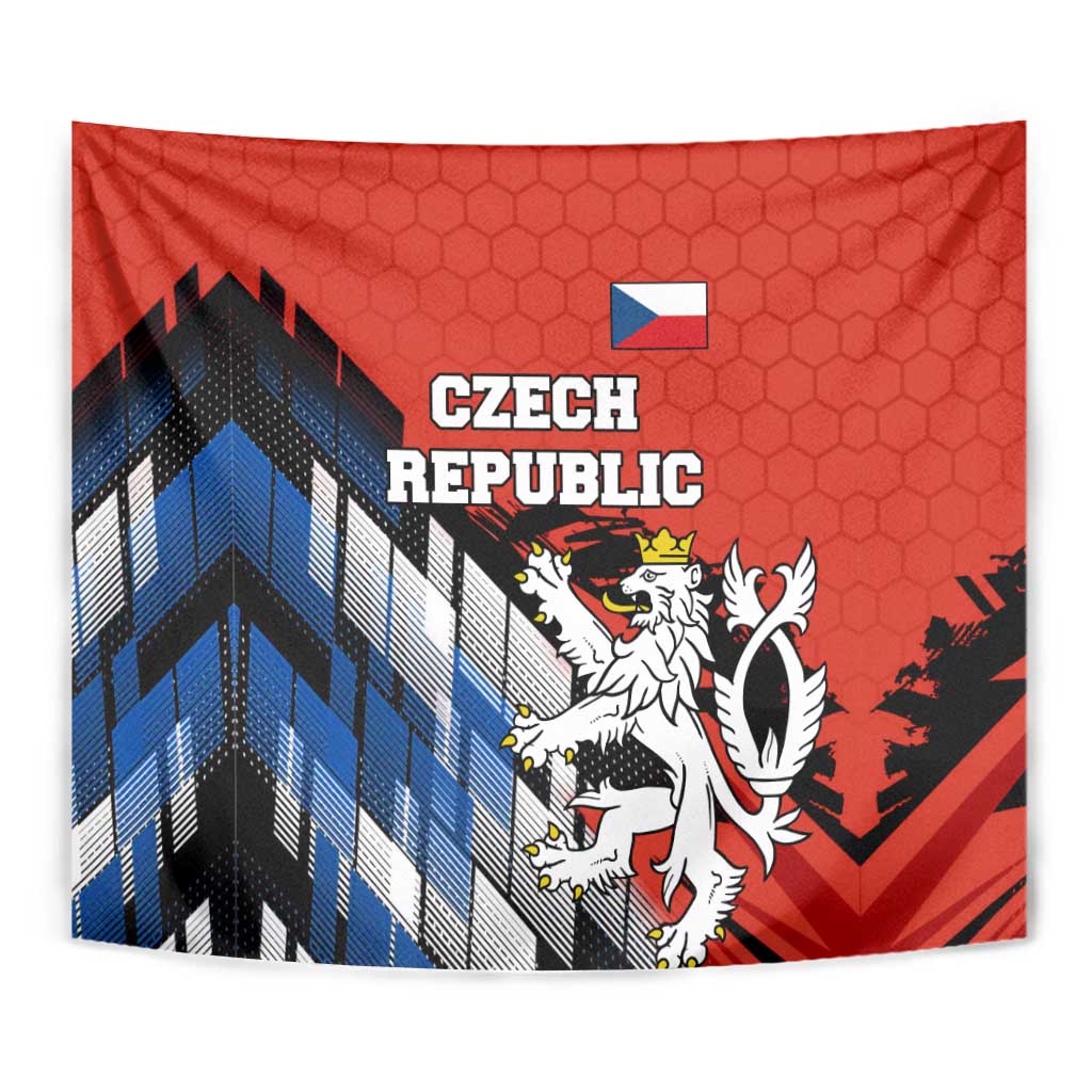 Czech Republic Tapestry with Red Black Blue Brushstroke Design and National Lion - Wonder Print Shop