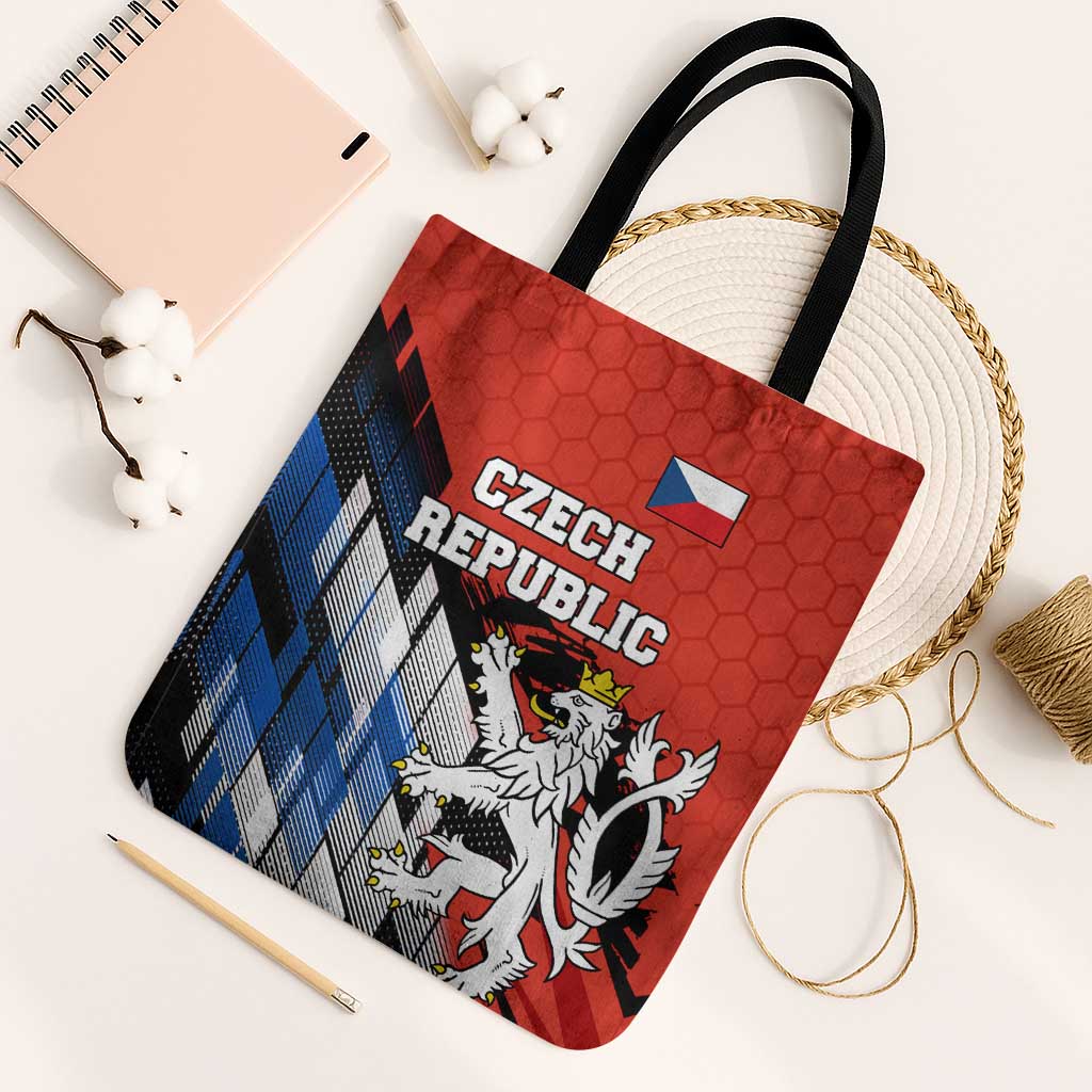 Czech Republic Tote Bag with Red Black Blue Brushstroke Design and National Lion - Wonder Print Shop