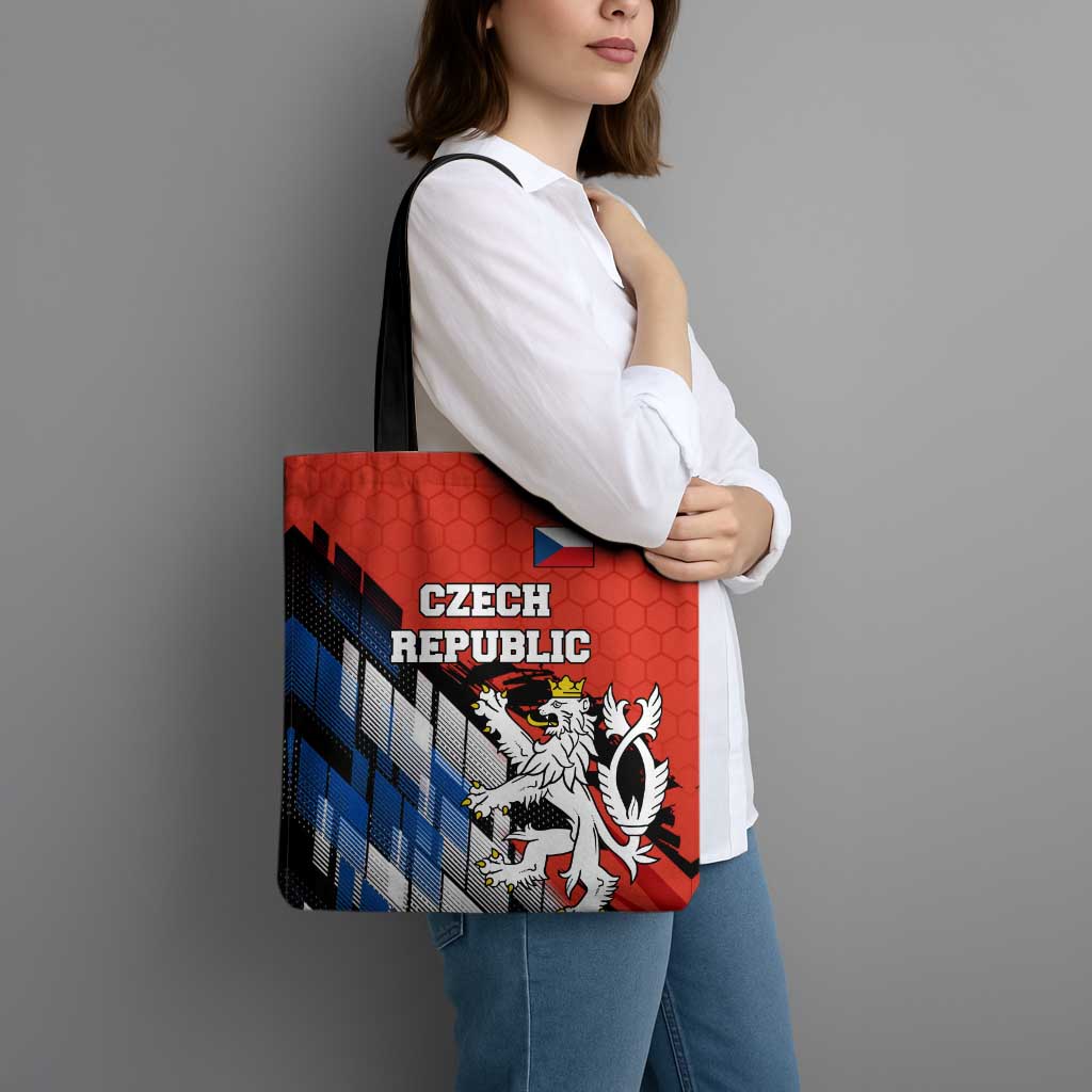 Czech Republic Tote Bag with Red Black Blue Brushstroke Design and National Lion - Wonder Print Shop