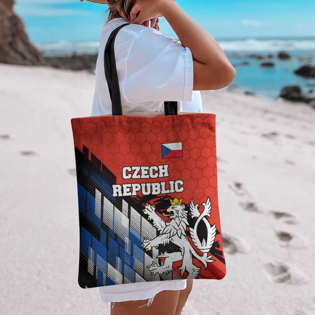 Czech Republic Tote Bag with Red Black Blue Brushstroke Design and National Lion - Wonder Print Shop