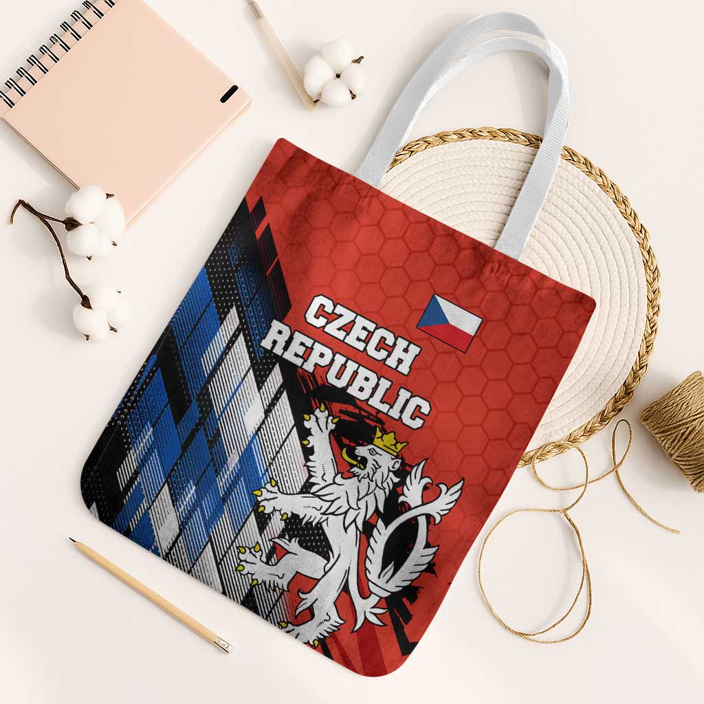 Czech Republic Tote Bag with Red Black Blue Brushstroke Design and National Lion - Wonder Print Shop