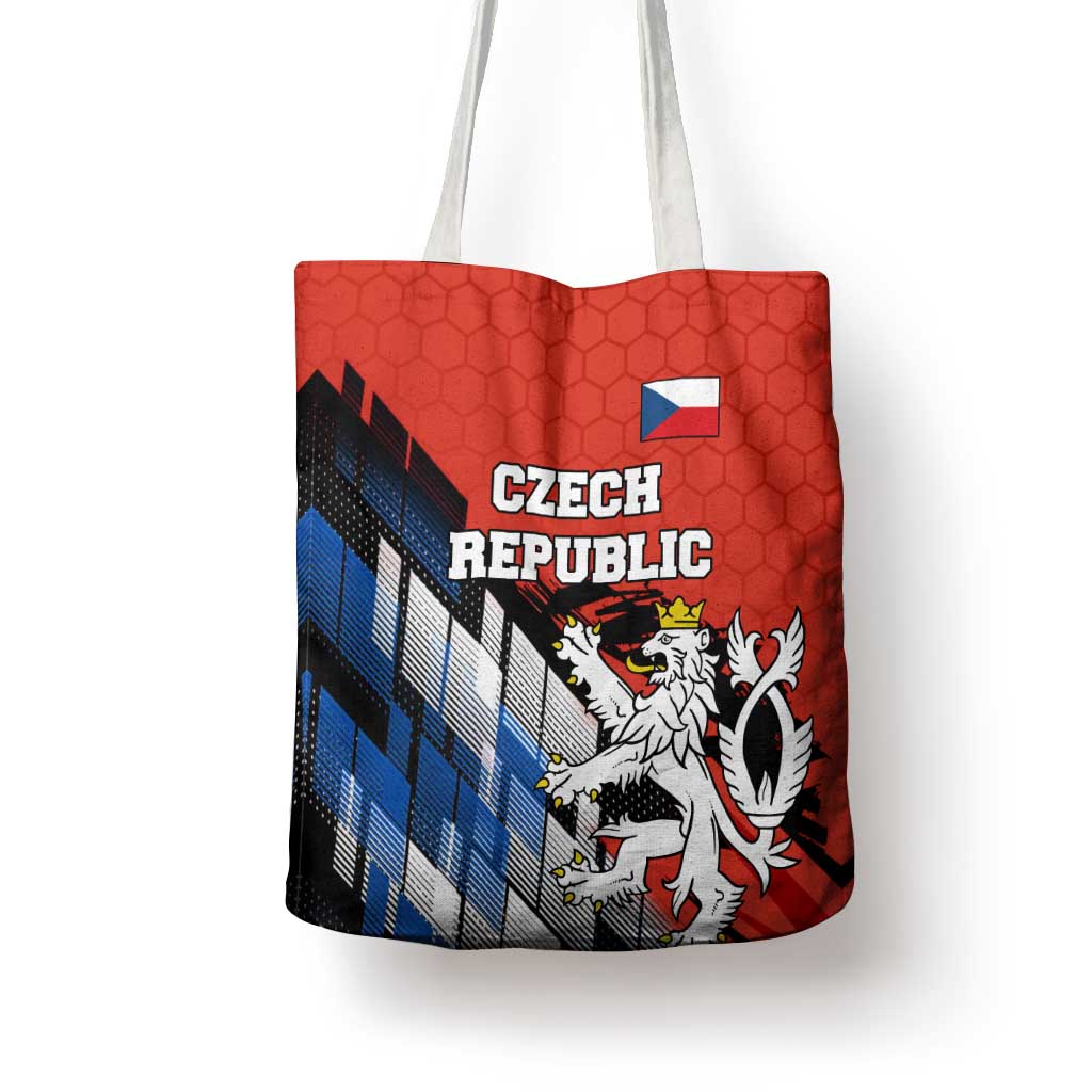 Czech Republic Tote Bag with Red Black Blue Brushstroke Design and National Lion - Wonder Print Shop