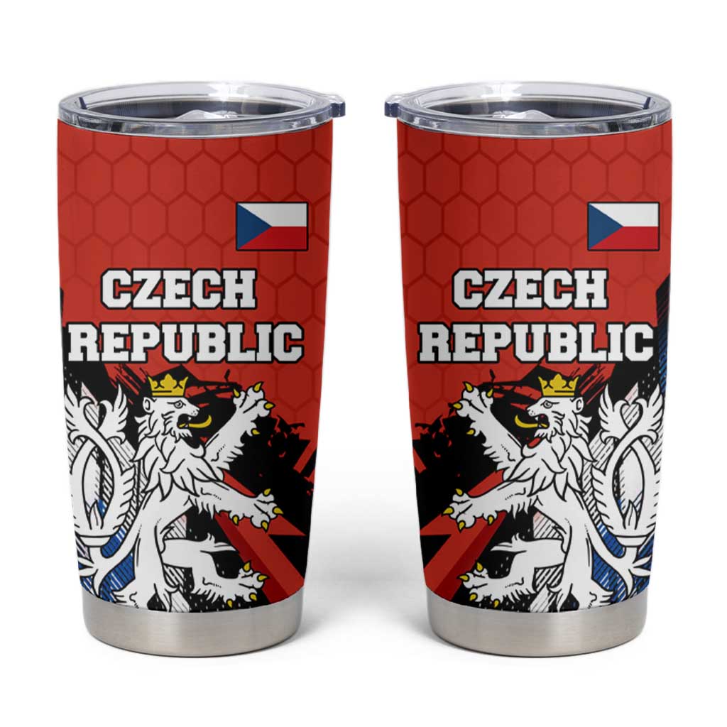 Czech Republic Tumbler Cup with Red Black Blue Brushstroke Design and National Lion - Wonder Print Shop