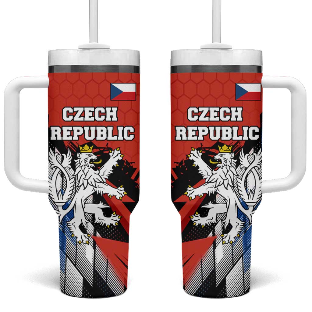 Czech Republic Tumbler With Handle with Red Black Blue Brushstroke Design and National Lion - Wonder Print Shop