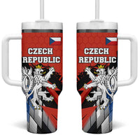 Czech Republic Tumbler With Handle with Red Black Blue Brushstroke Design and National Lion - Wonder Print Shop