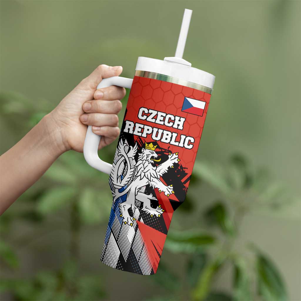 Czech Republic Tumbler With Handle with Red Black Blue Brushstroke Design and National Lion - Wonder Print Shop
