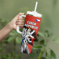 Czech Republic Tumbler With Handle with Red Black Blue Brushstroke Design and National Lion - Wonder Print Shop