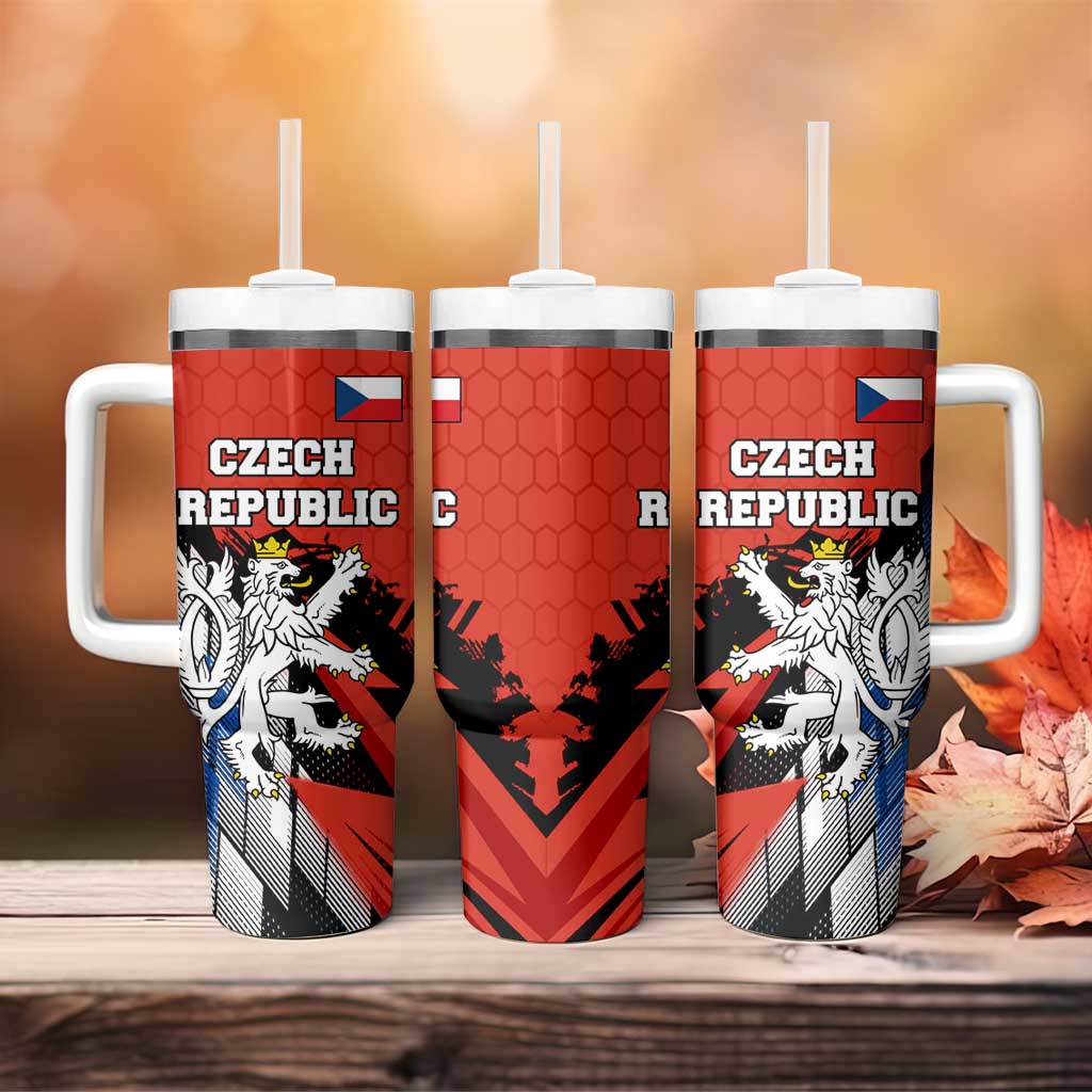 Czech Republic Tumbler With Handle with Red Black Blue Brushstroke Design and National Lion - Wonder Print Shop