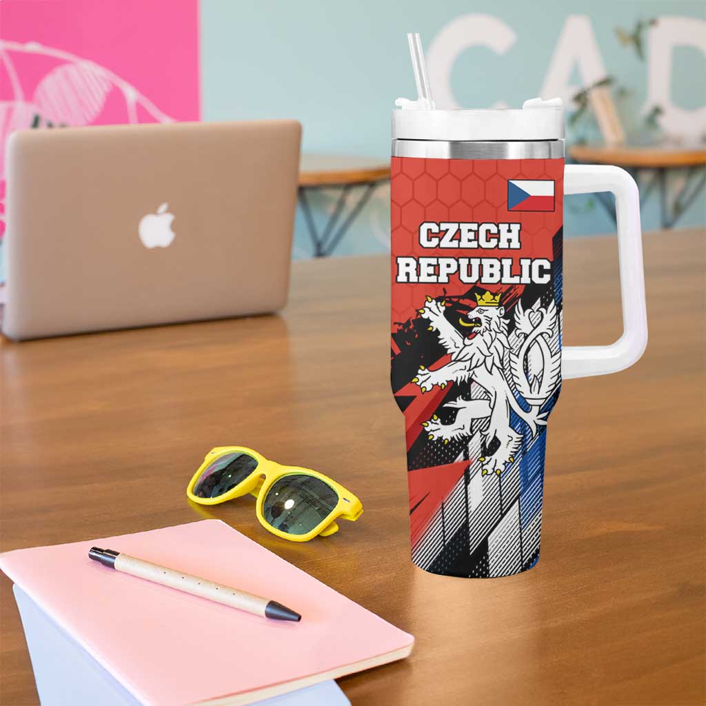 Czech Republic Tumbler With Handle with Red Black Blue Brushstroke Design and National Lion - Wonder Print Shop