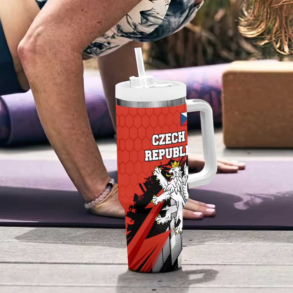 Czech Republic Tumbler With Handle with Red Black Blue Brushstroke Design and National Lion - Wonder Print Shop