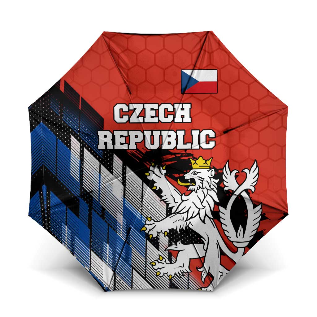 Czech Republic Umbrella with Red Black Blue Brushstroke Design and National Lion - Wonder Print Shop