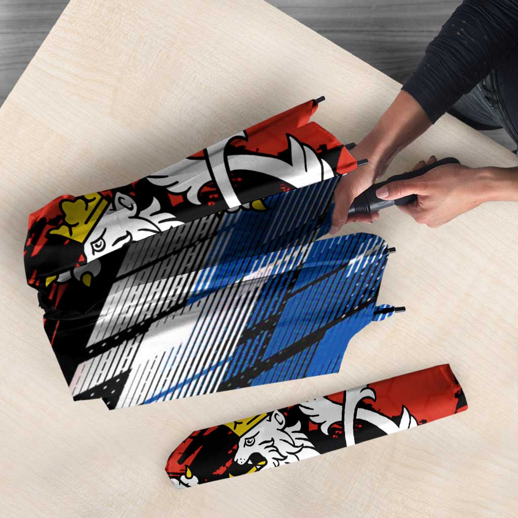 Czech Republic Umbrella with Red Black Blue Brushstroke Design and National Lion - Wonder Print Shop