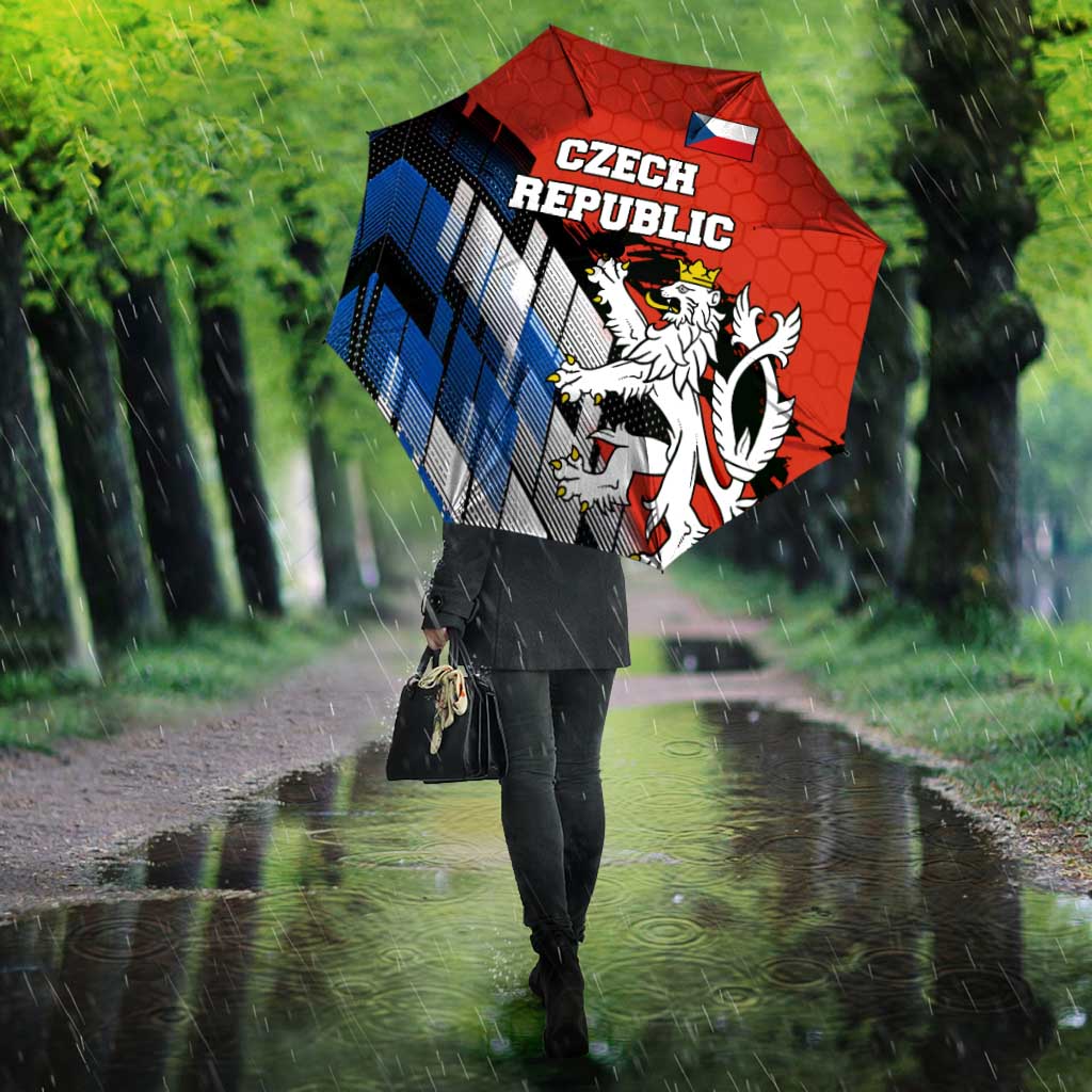Czech Republic Umbrella with Red Black Blue Brushstroke Design and National Lion - Wonder Print Shop