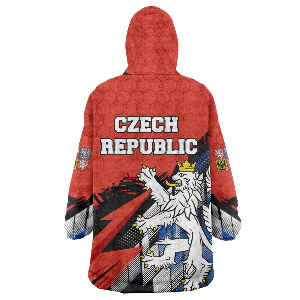 Czech Republic Wearable Blanket Hoodie with Red Black Blue Brushstroke Design and National Lion - Wonder Print Shop