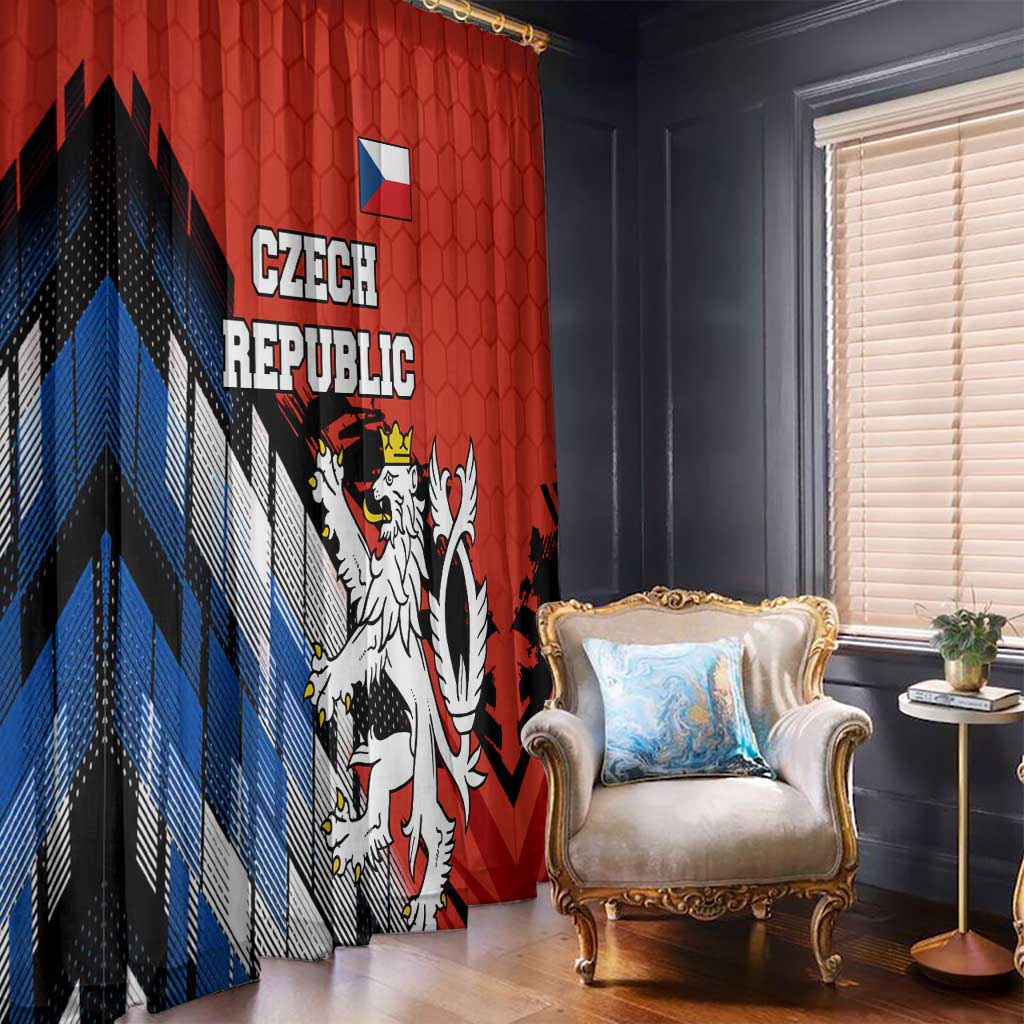 Czech Republic Window Curtain with Red Black Blue Brushstroke Design and National Lion - Wonder Print Shop