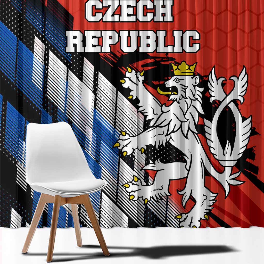 Czech Republic Window Curtain with Red Black Blue Brushstroke Design and National Lion - Wonder Print Shop