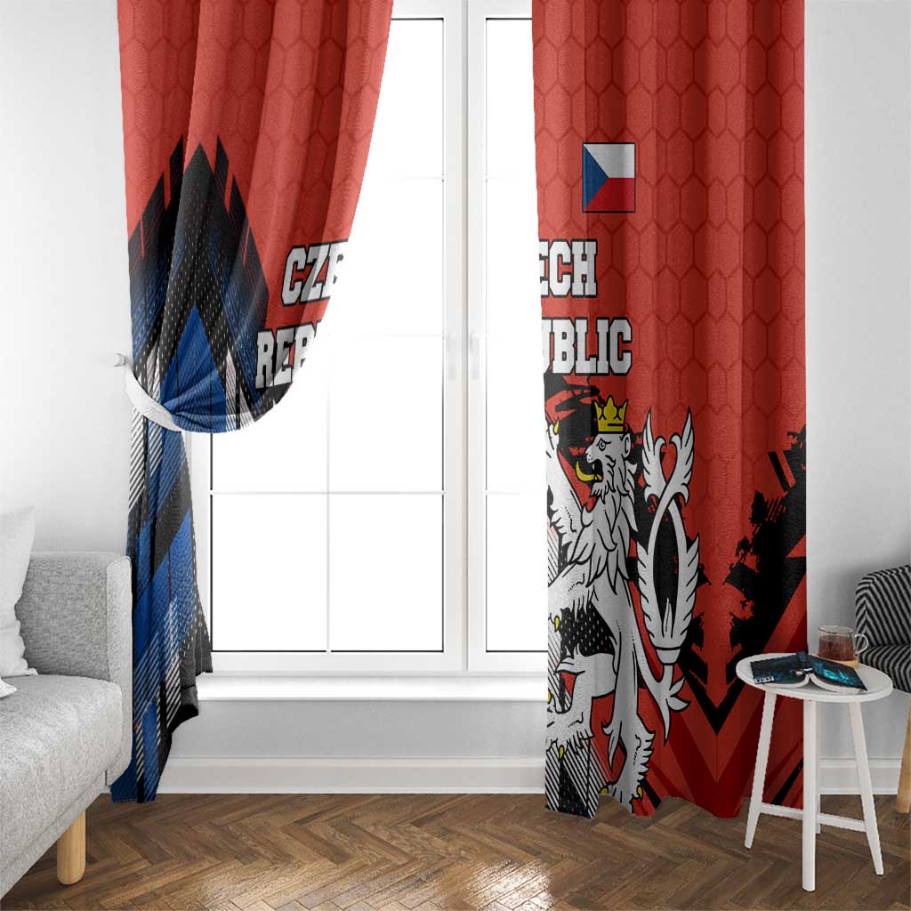 Czech Republic Window Curtain with Red Black Blue Brushstroke Design and National Lion - Wonder Print Shop