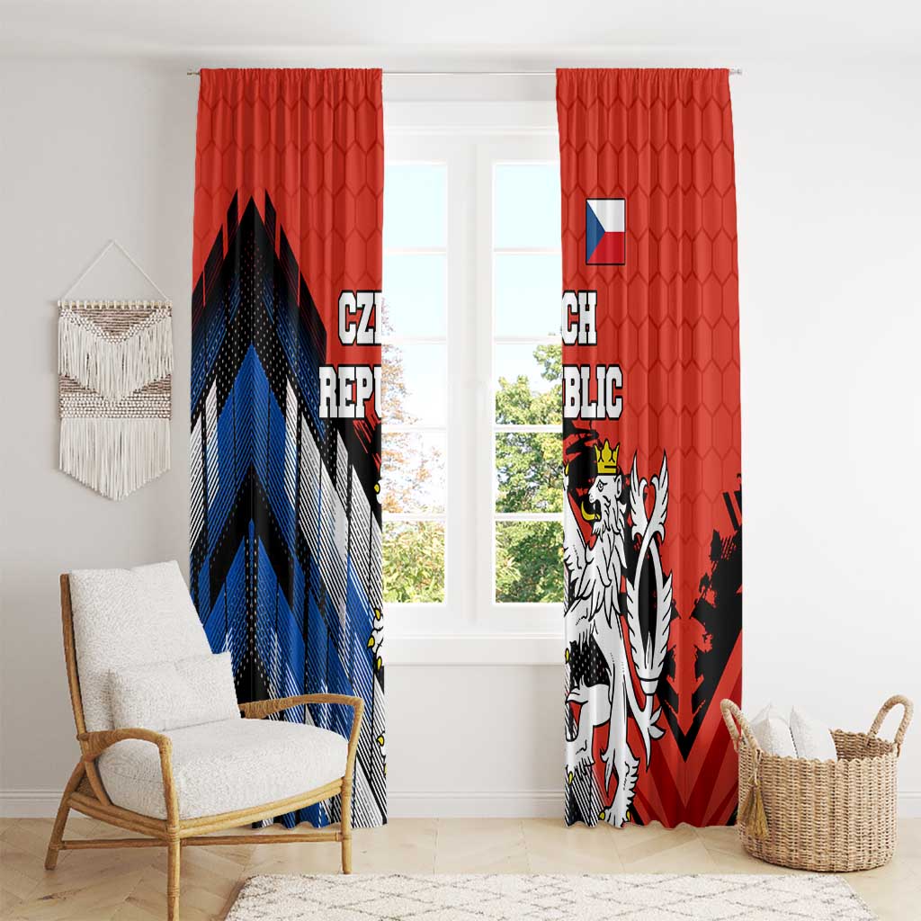 Czech Republic Window Curtain with Red Black Blue Brushstroke Design and National Lion - Wonder Print Shop