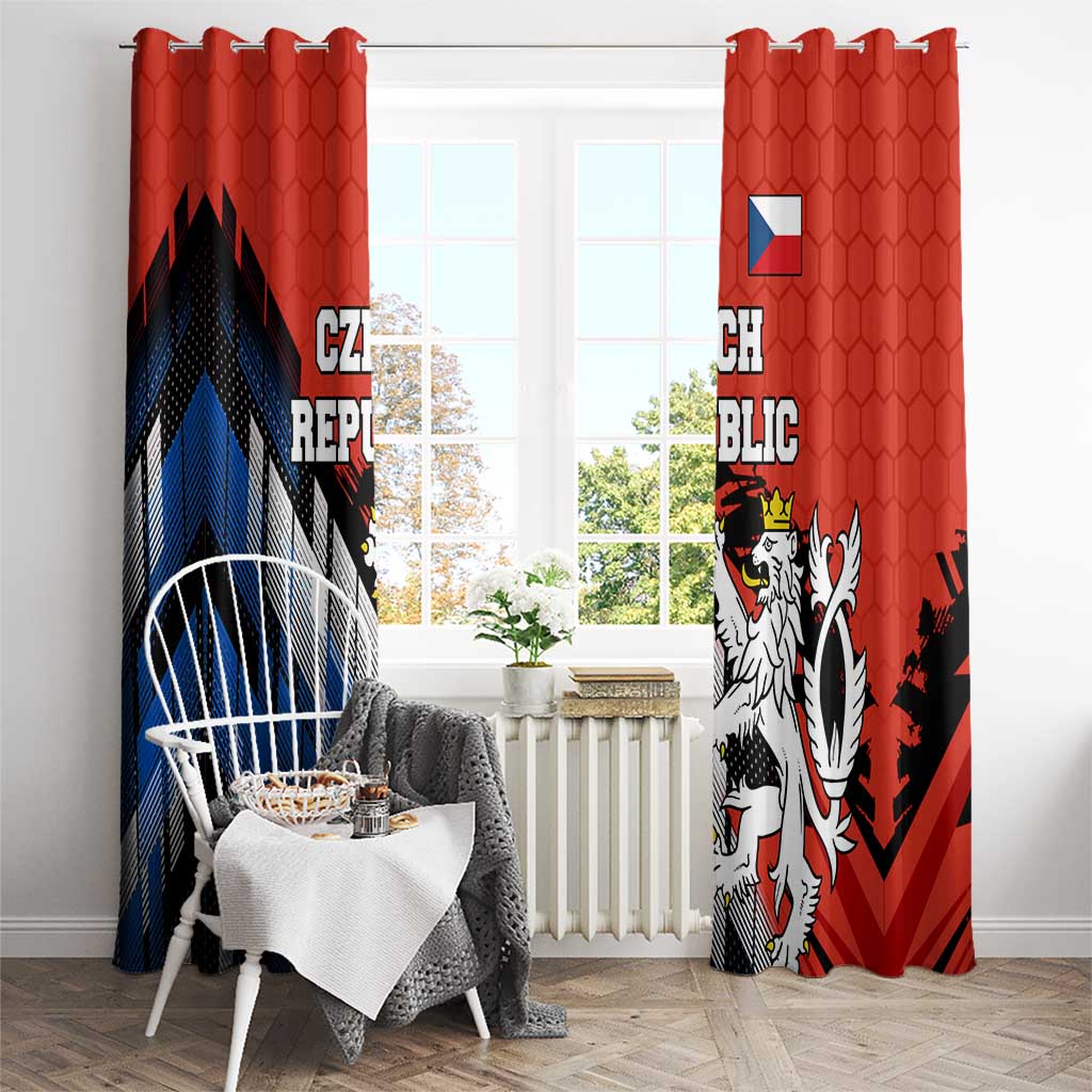 Czech Republic Window Curtain with Red Black Blue Brushstroke Design and National Lion - Wonder Print Shop