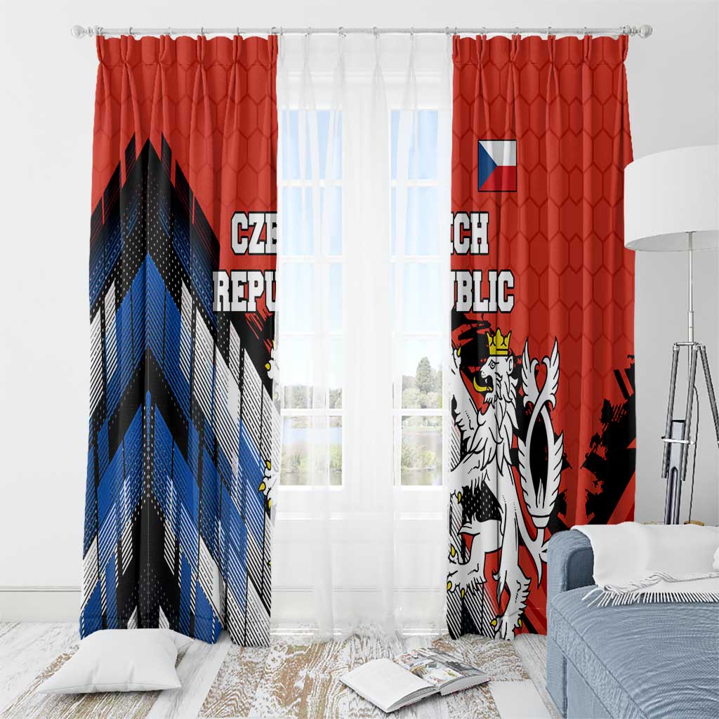 Czech Republic Window Curtain with Red Black Blue Brushstroke Design and National Lion - Wonder Print Shop
