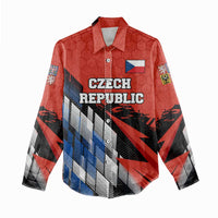Czech Republic Women Casual Shirt with Red Black Blue Brushstroke Design and National Lion - Wonder Print Shop