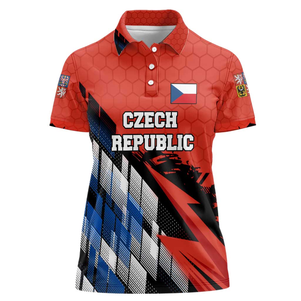 Czech Republic Women Polo Shirt with Red Black Blue Brushstroke Design and National Lion - Wonder Print Shop