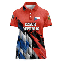 Czech Republic Women Polo Shirt with Red Black Blue Brushstroke Design and National Lion - Wonder Print Shop