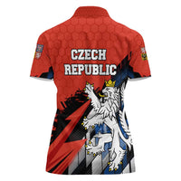 Czech Republic Women Polo Shirt with Red Black Blue Brushstroke Design and National Lion - Wonder Print Shop