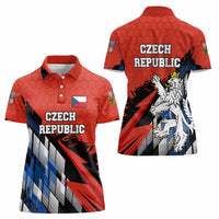 Czech Republic Women Polo Shirt with Red Black Blue Brushstroke Design and National Lion - Wonder Print Shop