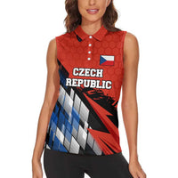 Czech Republic Women Sleeveless Polo Shirt with Red Black Blue Brushstroke Design and National Lion - Wonder Print Shop