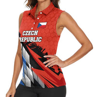 Czech Republic Women Sleeveless Polo Shirt with Red Black Blue Brushstroke Design and National Lion - Wonder Print Shop