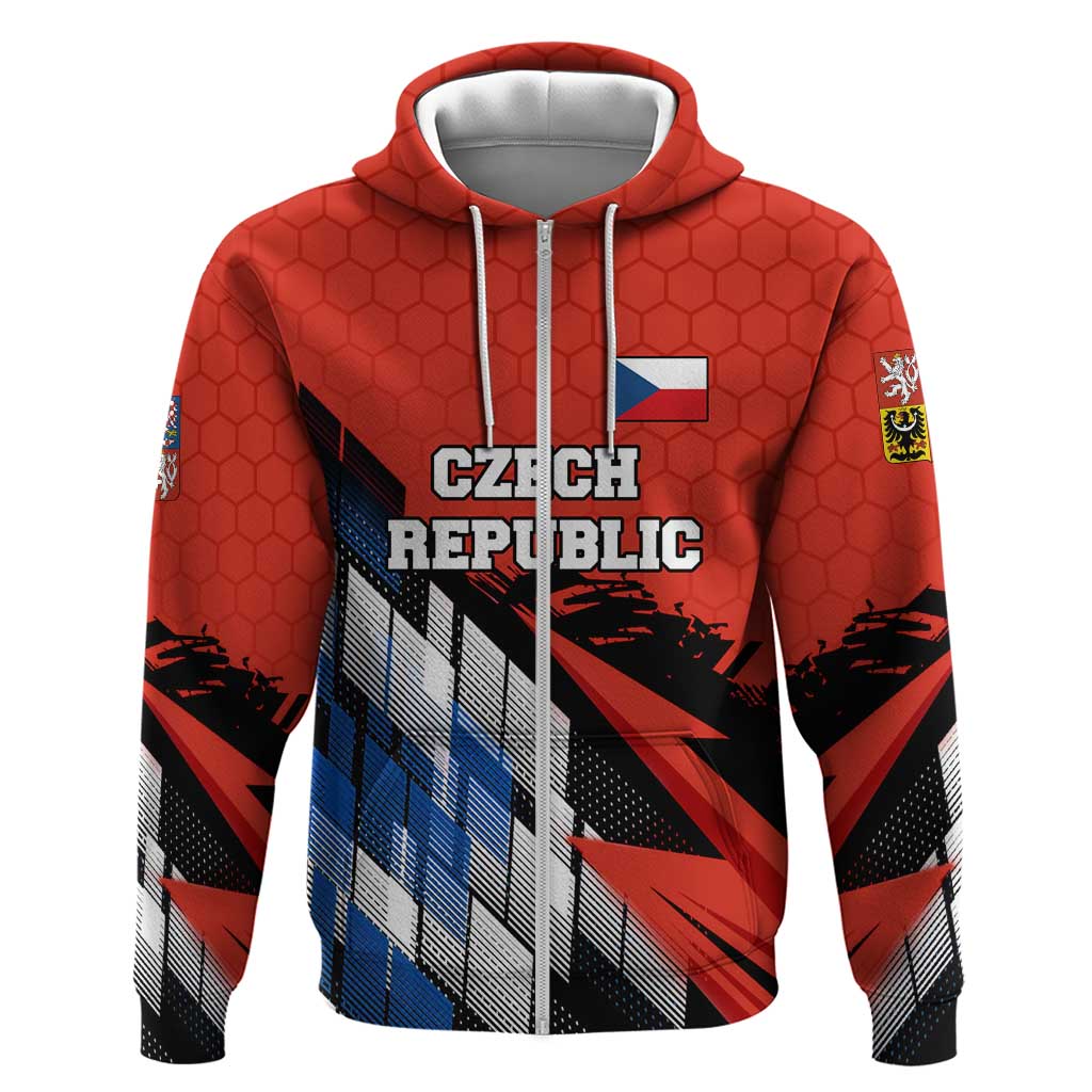 Czech Republic Zip Hoodie with Red Black Blue Brushstroke Design and National Lion - Wonder Print Shop
