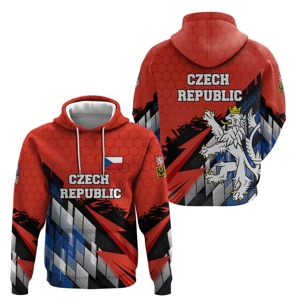 Czech Republic Zip Hoodie with Red Black Blue Brushstroke Design and National Lion - Wonder Print Shop