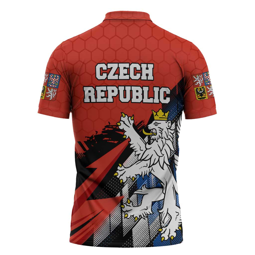 Czech Republic Zipper Polo Shirt with Red Black Blue Brushstroke Design and National Lion - Wonder Print Shop