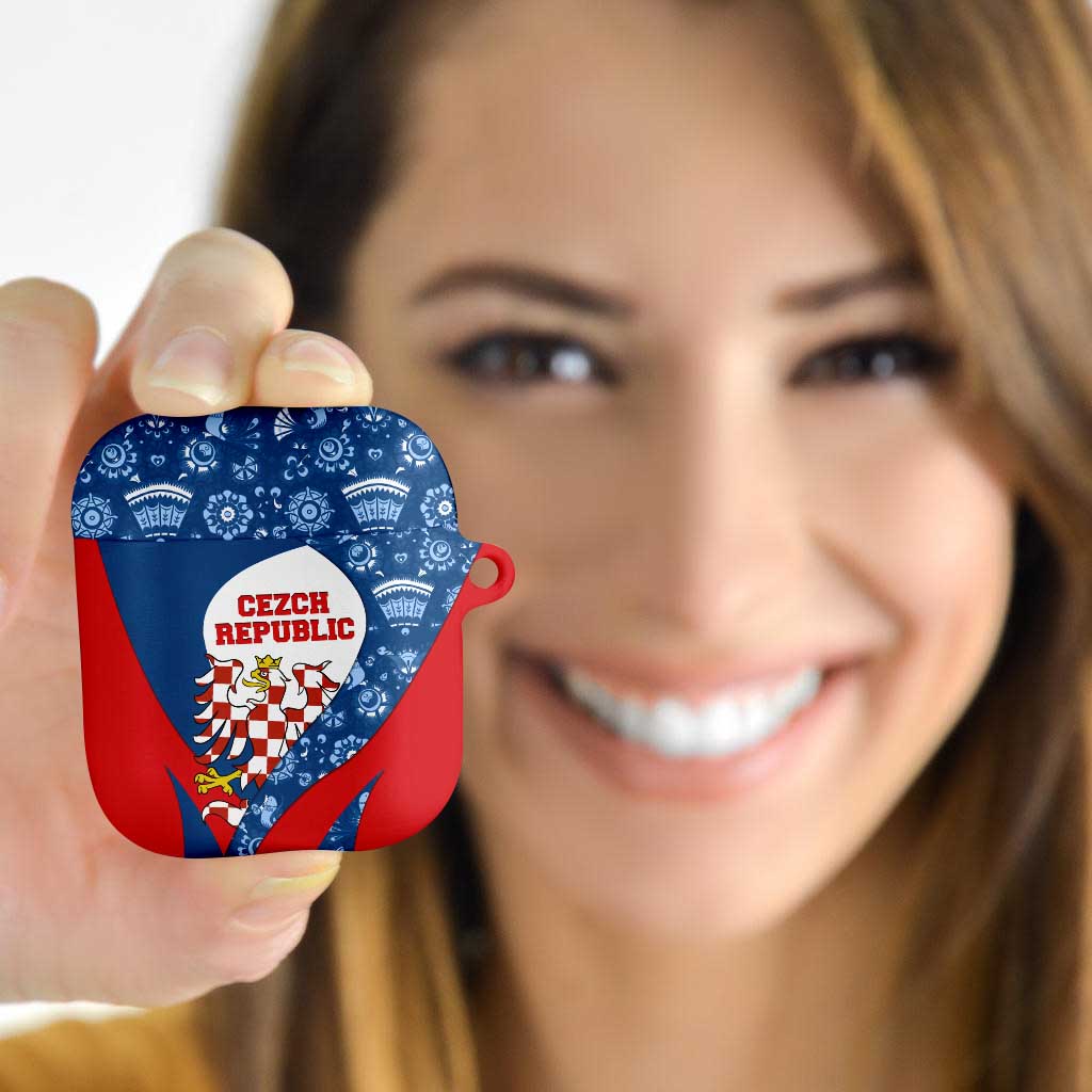 Czech Republic AirPods Case with Blue Red Folk Pattern Design and National Lion Emblem - Wonder Print Shop