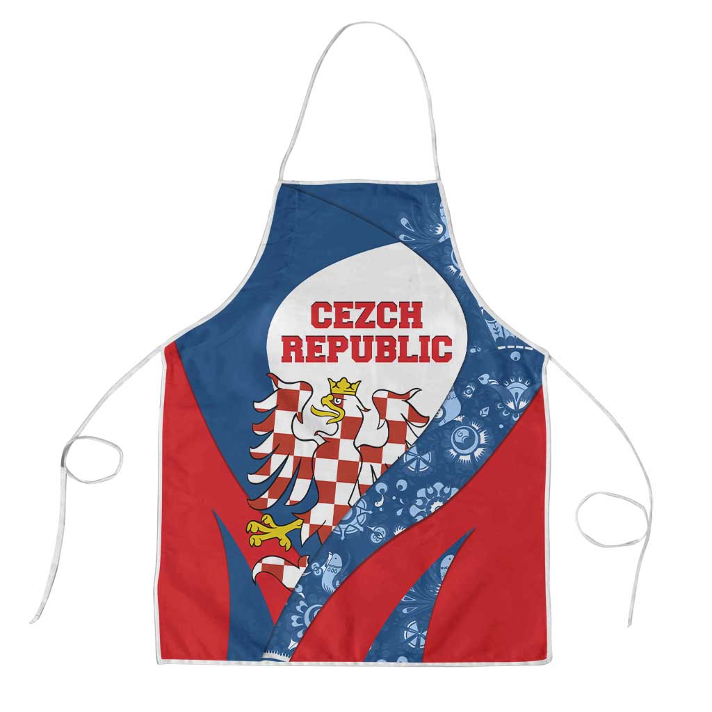 Czech Republic Apron with Blue Red Folk Pattern Design and National Lion Emblem - Wonder Print Shop