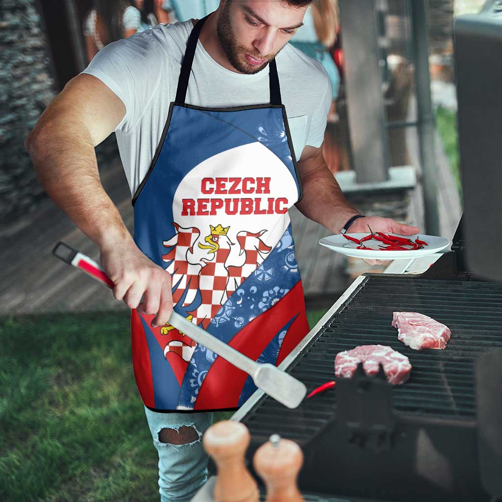 Czech Republic Apron with Blue Red Folk Pattern Design and National Lion Emblem - Wonder Print Shop