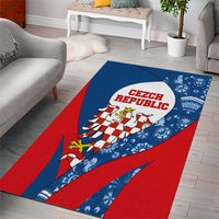 Czech Republic Area Rug with Blue Red Folk Pattern Design and National Lion Emblem - Wonder Print Shop