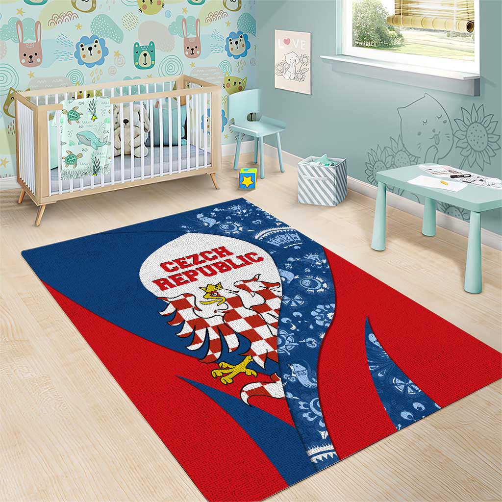 Czech Republic Area Rug with Blue Red Folk Pattern Design and National Lion Emblem - Wonder Print Shop