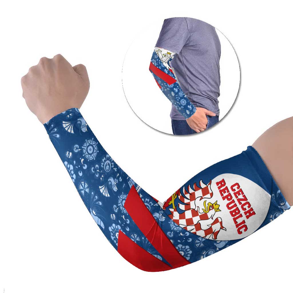Czech Republic Arm Sleeves with Blue Red Folk Pattern Design and National Lion Emblem - Wonder Print Shop