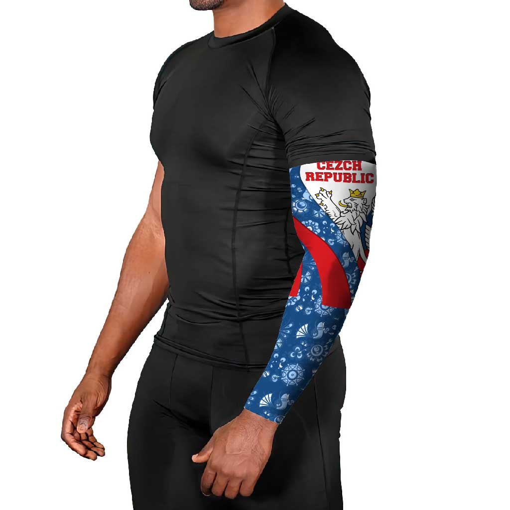 Czech Republic Arm Sleeves with Blue Red Folk Pattern Design and National Lion Emblem - Wonder Print Shop