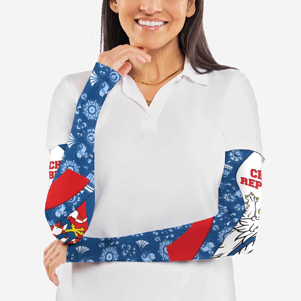 Czech Republic Arm Sleeves with Blue Red Folk Pattern Design and National Lion Emblem - Wonder Print Shop