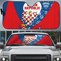 Czech Republic Auto Sun Shade with Blue Red Folk Pattern Design and National Lion Emblem - Wonder Print Shop