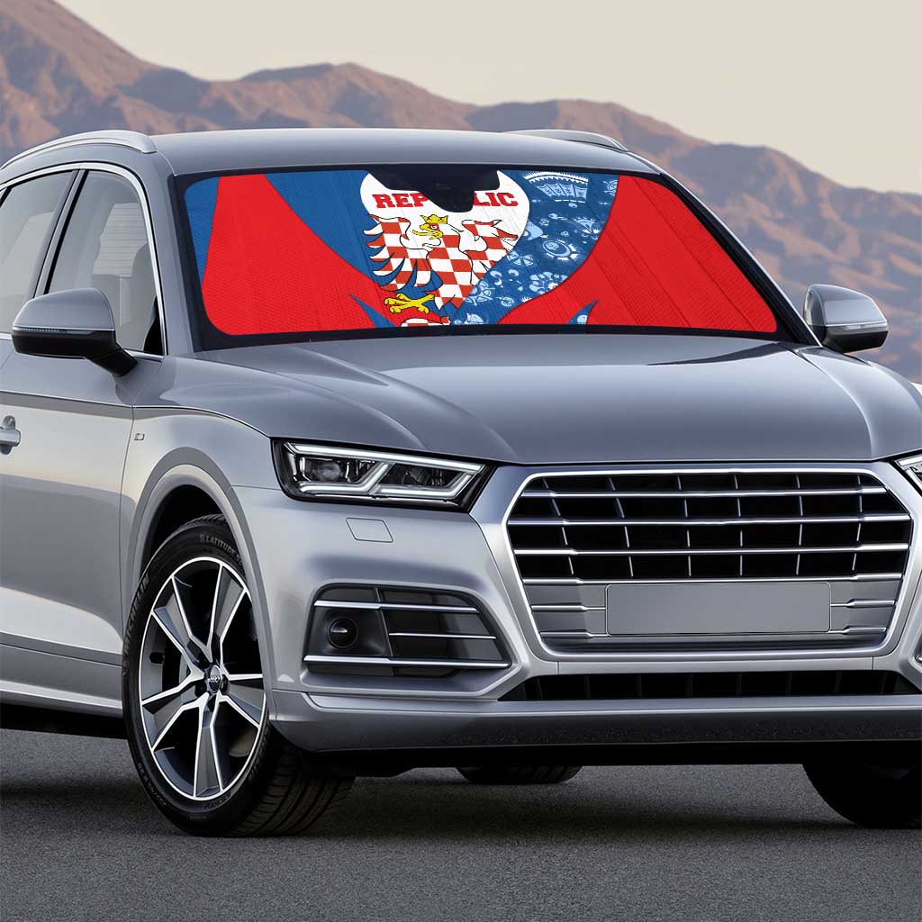 Czech Republic Auto Sun Shade with Blue Red Folk Pattern Design and National Lion Emblem - Wonder Print Shop